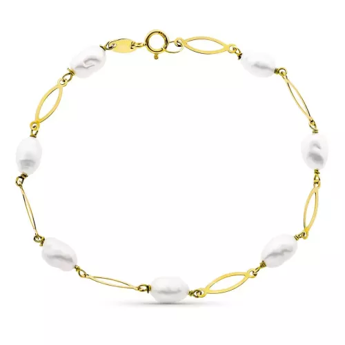 18K PULSERA ENTREPIEZA Y PERLA ORO AMARILLO 16.5 CM PERLA 4 MM 2