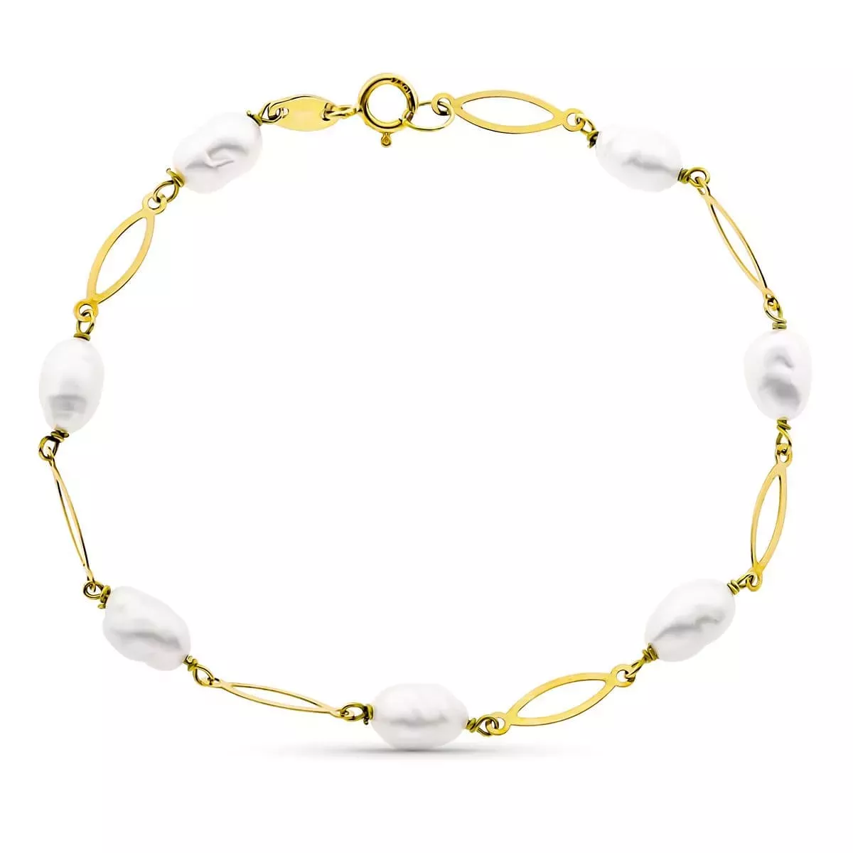 18K PULSERA ENTREPIEZA Y PERLA ORO AMARILLO 16.5 CM PERLA 4 MM 2
