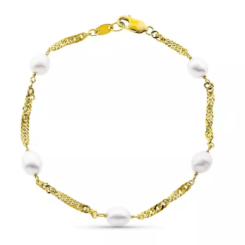 18K PULSERA ORO AMARILLO 19CM SINGAPUR PERLA CULTIVADA ALJORFA 6-6.5 MM 3