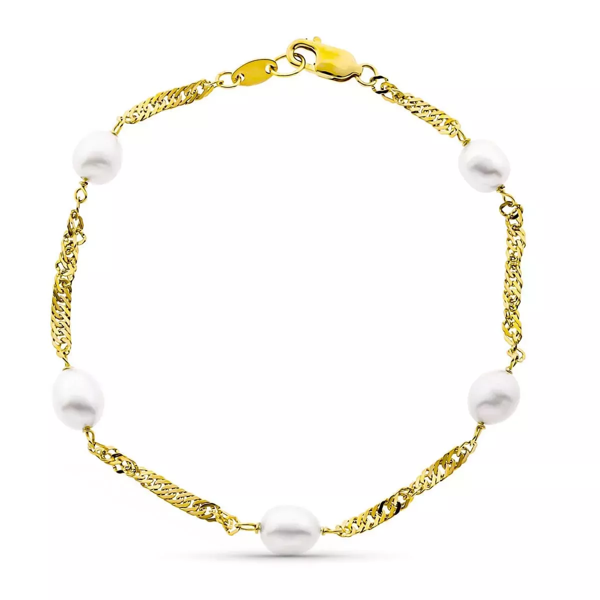 18K PULSERA ORO AMARILLO 19CM SINGAPUR PERLA CULTIVADA ALJORFA 6-6.5 MM 3