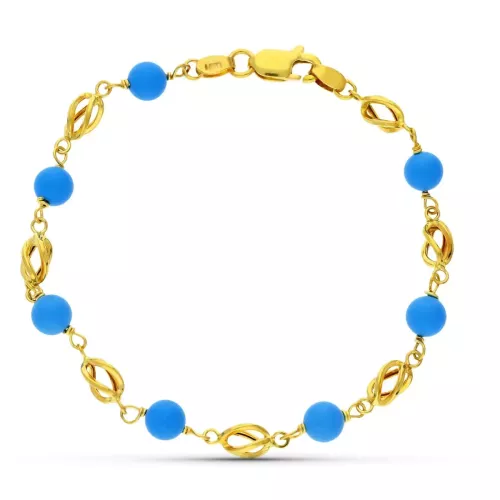 18K PULSERA ORO AMARILLO JAULA TURQUESA 17CM 4