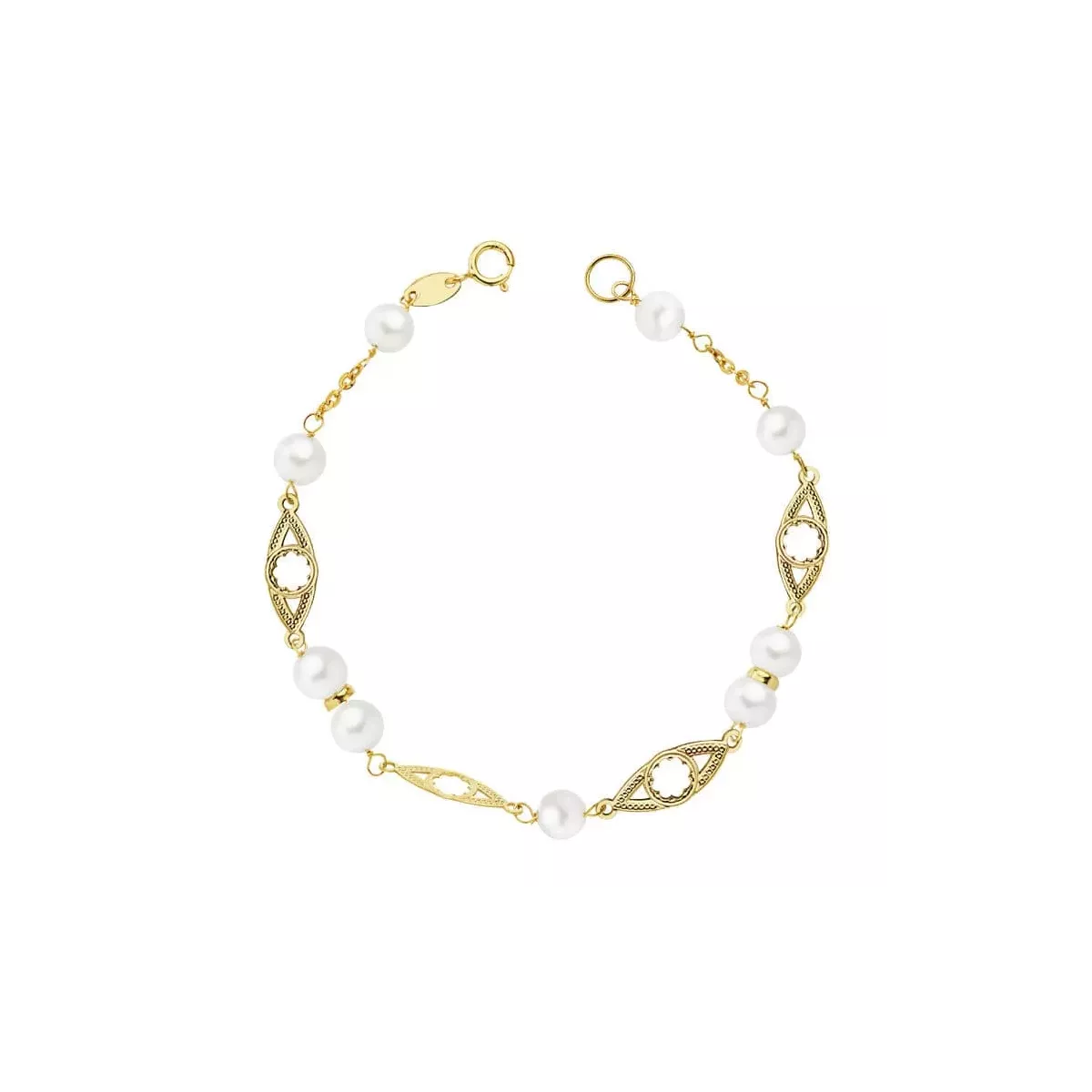 18K PULSERA ORO AMARILLO COMUNION PERLA 5 MM 17CM 1