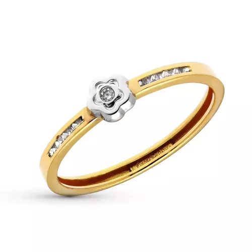 9K SORTIJA ORO BICOLOR MOTIVO FLOR CON CIRCONITA. ANCHO 5 MM 0