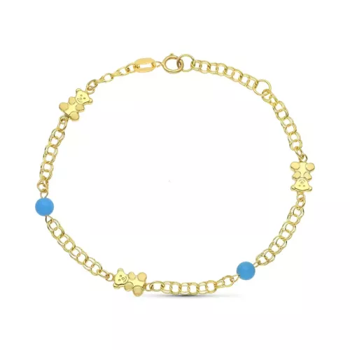 18K PULSERA ORO AMARILLO OSOS Y TURQUESAS 18CM 2,85gr