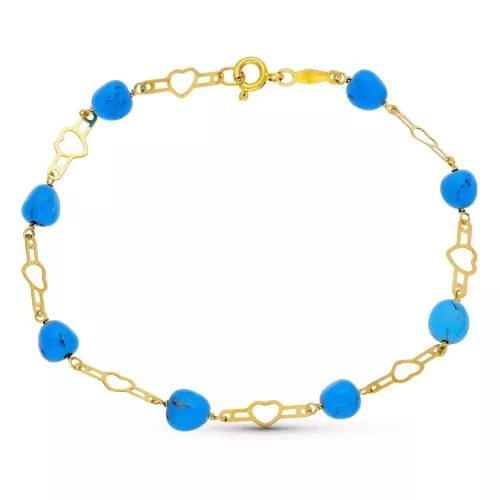 18K PULSERA ORO AMARILLO TURQUESAS MOTIVOS 19CM 2,60gr