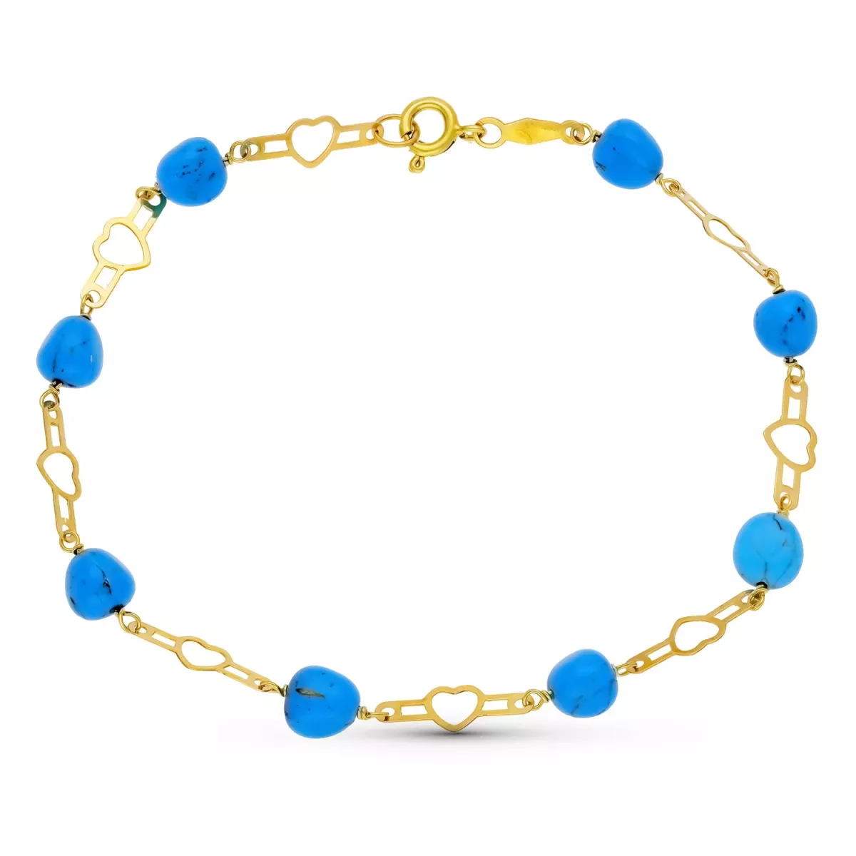 18K PULSERA ORO AMARILLO TURQUESAS MOTIVOS 19CM 2