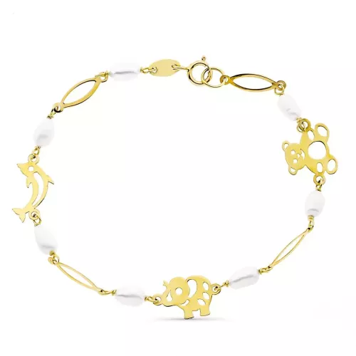 18K PULSERA ORO AMARILLO 17CM FETICHES Y PERLA CULTIVADAS 5 MM 2,25gr