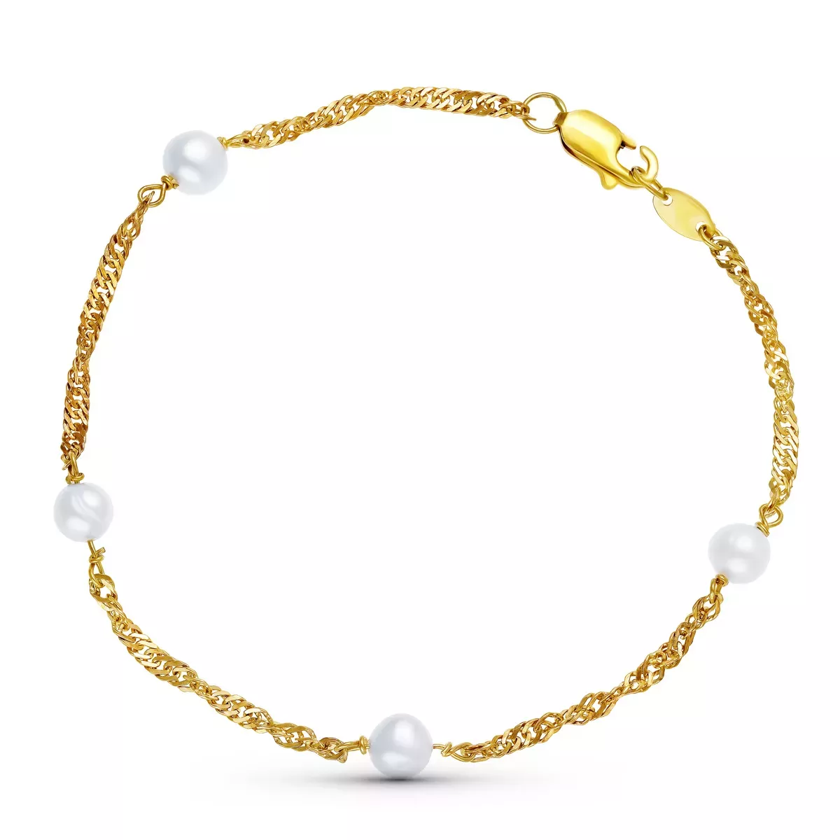 18K PULSERA ORO AMARILLO PERLA 5 MM SINGAPUR 19CM 2