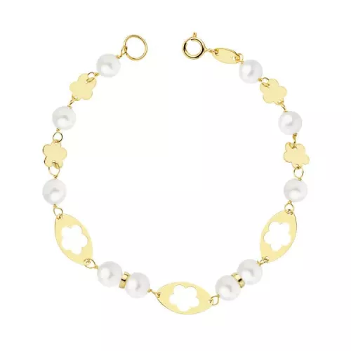18K PULSERA COMUNION ORO AMARILLO PERLA 5.5 MM 16CM 1,42gr