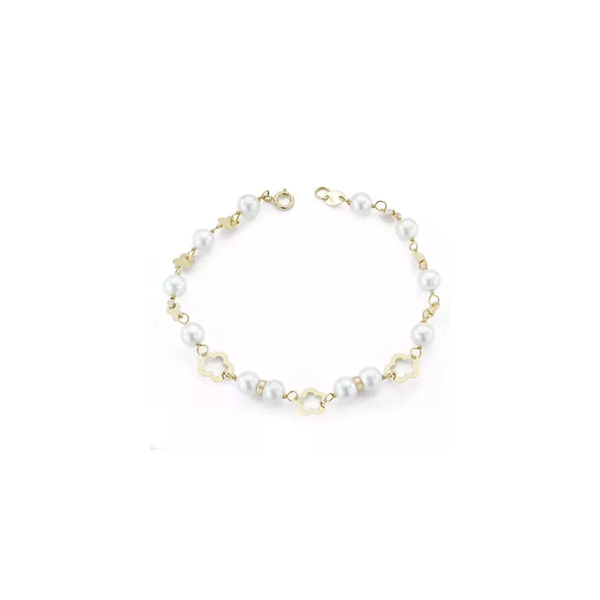 18K PULSERA COMUNION ORO AMARILLO PERLA 5.5 MM 17.5 MM 1
