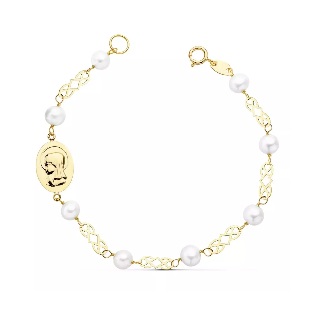 18K PULSERA COMUNION ORO AMARILLO PERLA 5 MM 16.5CM 1