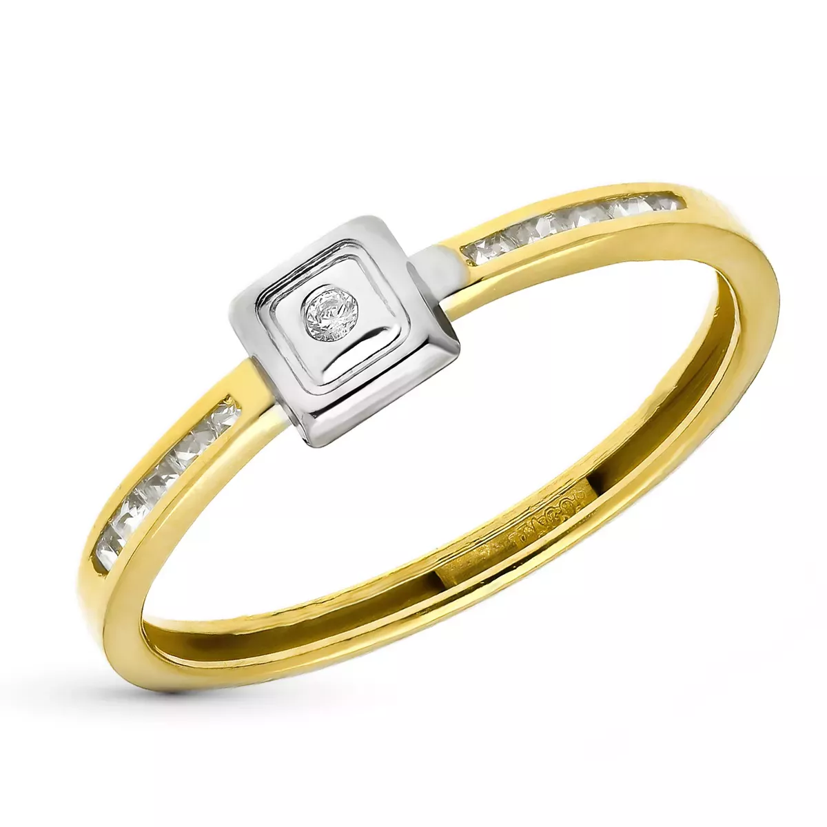 9K SORTIJA ORO BICOLOR MOTIVO CUADRADO CON CIRCONITA. ANCHO 5 MM 0