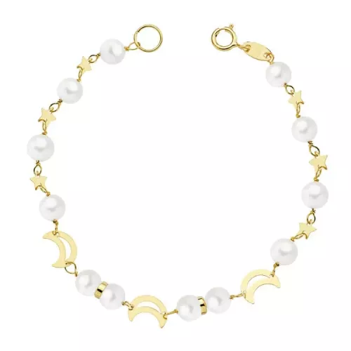 18K PULSERA ORO AMARILLO COMUNION PERLA 5 MM 17CM 1