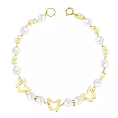 18K PULSERA ORO AMARILLO COMUNION PERLA 5.5 MM 17CM 1