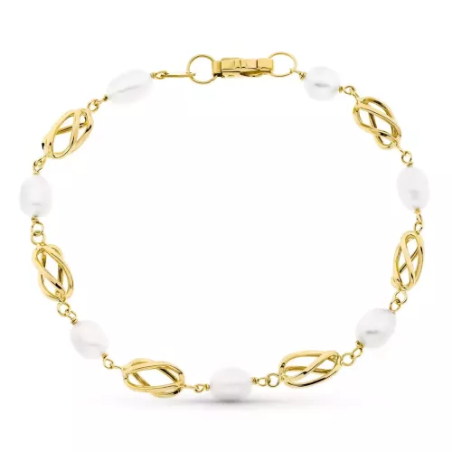 18K PULSERA ORO AMARILLO CON PERLA Y JAULAS 4