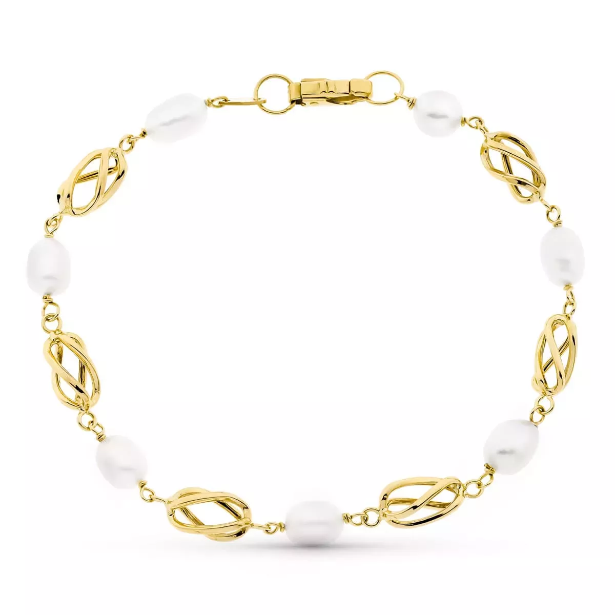 18K PULSERA ORO AMARILLO CON PERLA Y JAULAS 4