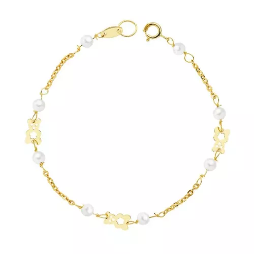 18K PULSERA ORO AMARILLO PERLAS Y OSO S. 16.5 CM 1