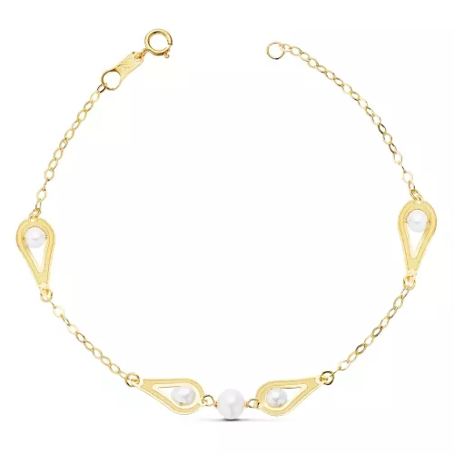 18K PULSERA ORO AMARILLO COMUNION PERLAS Y MOTIVOS. 18CM 1