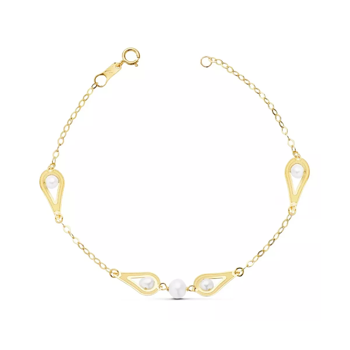 18K PULSERA ORO AMARILLO COMUNION PERLAS Y MOTIVOS. 18CM 1