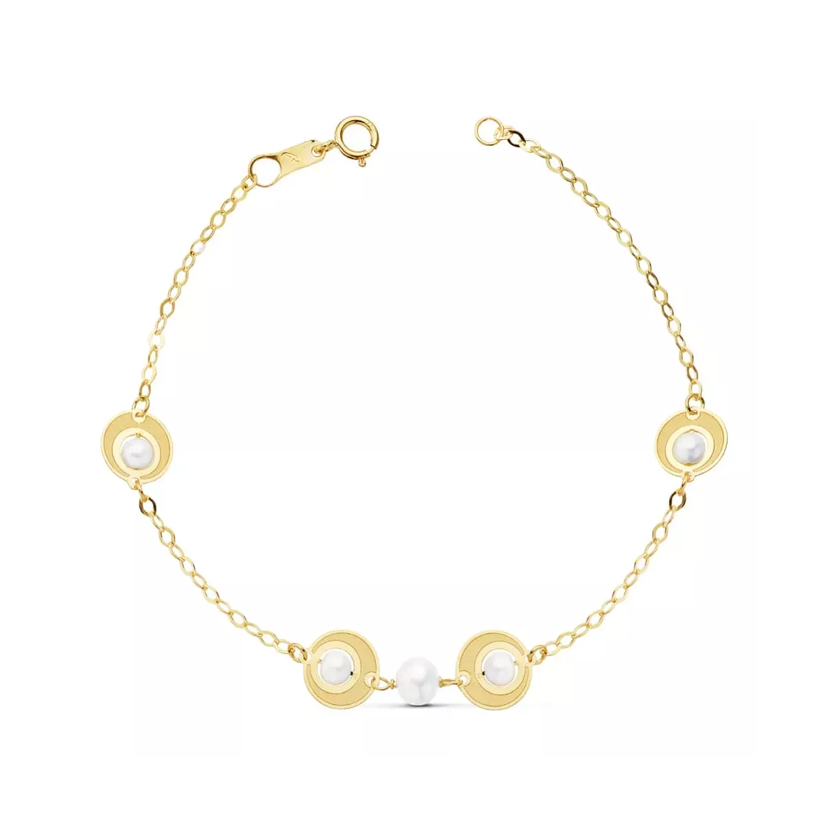18K PULSERA ORO AMARILLO COMUNION PERLAS Y MOTIVOS. 18CM 1