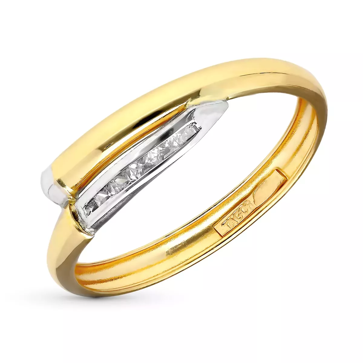 9K SORTIJA ORO BICOLOR BANDAS CRUZADAS CON CIRCONITA EN CARRIL. ANCHO: 5