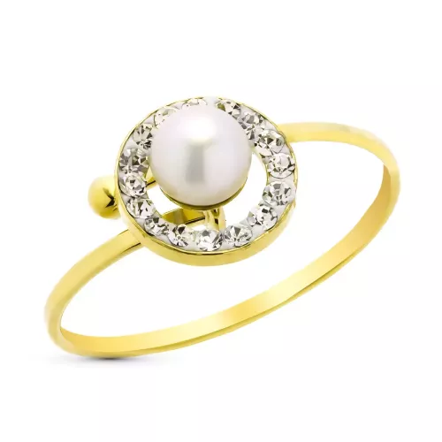 9K SORTIJA ORO AMARILLO AJUSTABLE CON CIRCONITAS Y PERLA DE 4 MM. ANCHO: 8 MM 0