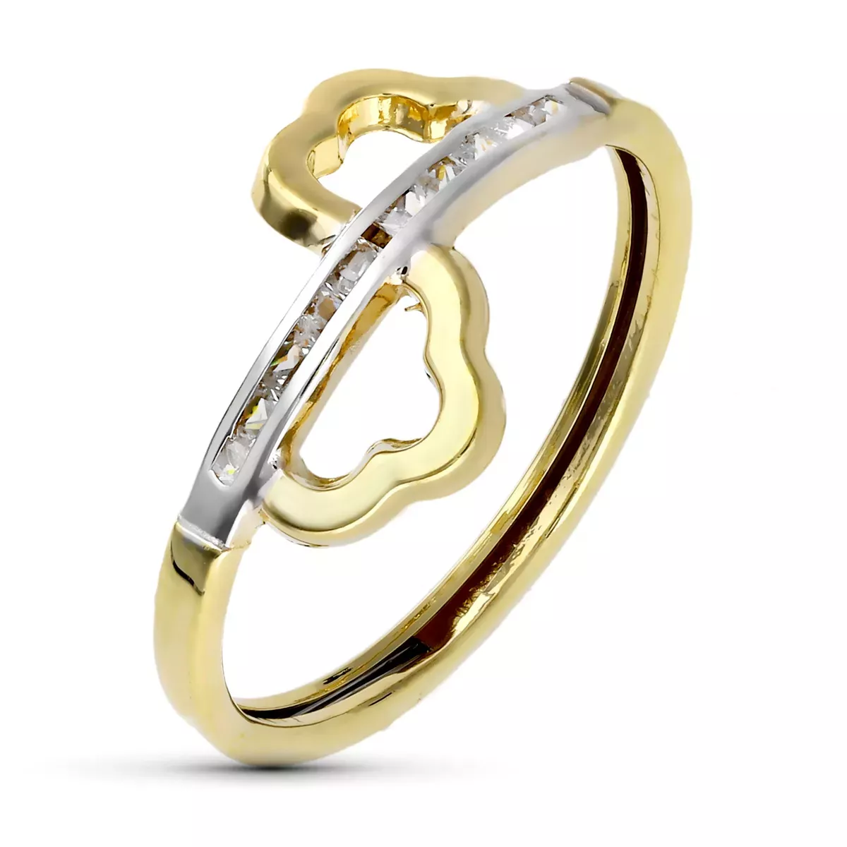 9K SORTIJA ORO BICOLOR FLOR PARTIDA CON CIRCONITAS EN CARRIL. ANCHO: 10 MM 0