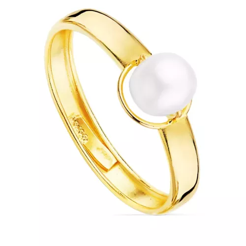 9K SORTIJA ORO AMARILLO EN BRILLO CON PERLA DE 5MM 0,66gr
