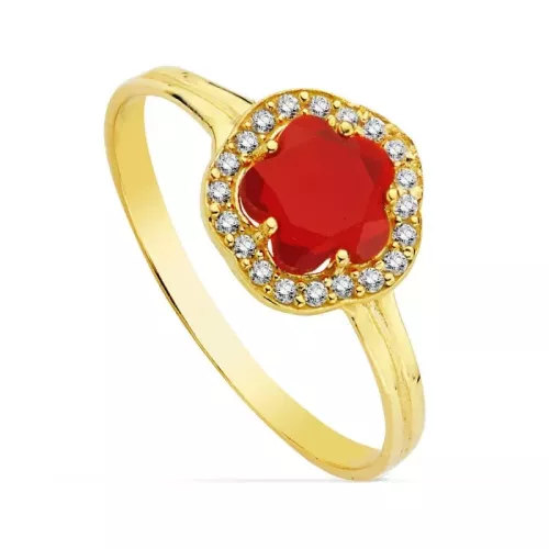 9K SORTIJA ORO AMARILLO CON ESTRELLA Y CIRCONITA ROJA. ANCHO: 9 MM 1