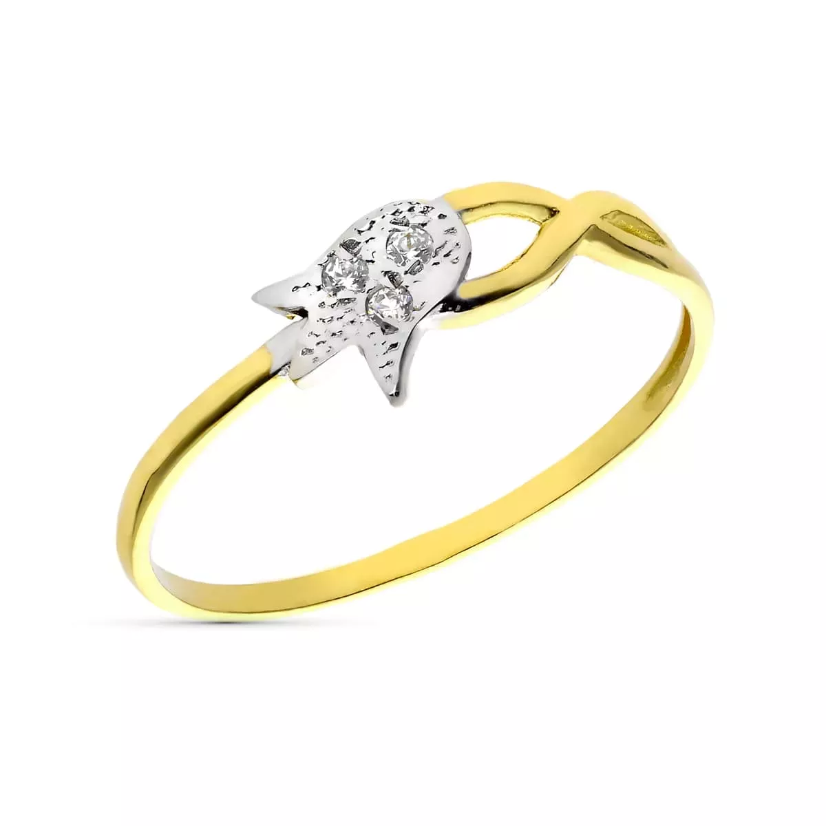 9K SORTIJA ORO BICOLOR TULIPAN CON CIRCONITA. ANCHO 7 MM 0