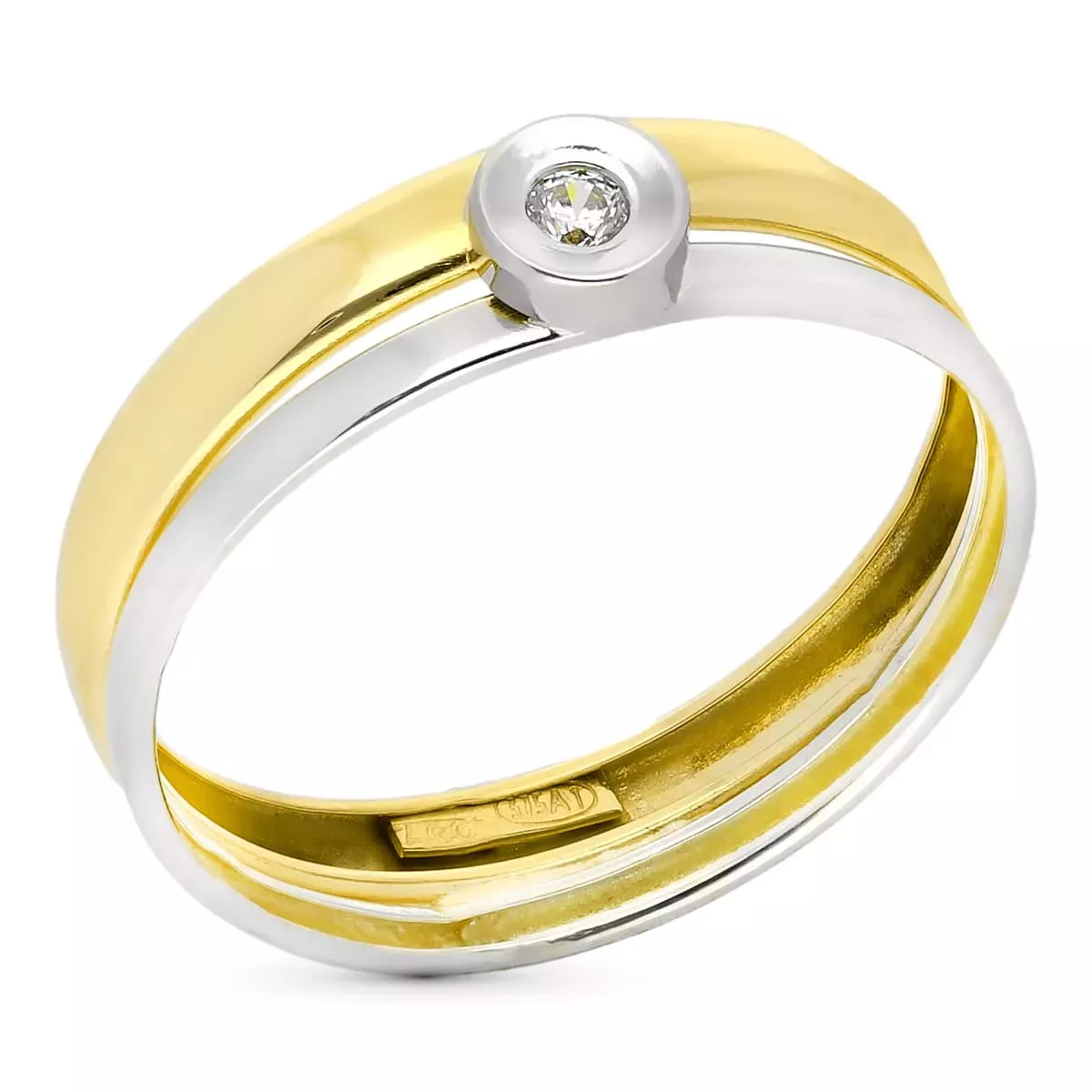 9K SORTIJA ORO BICOLOR BANDAS CON CHATON Y CRICONITA. ANCHO 5 MM 0