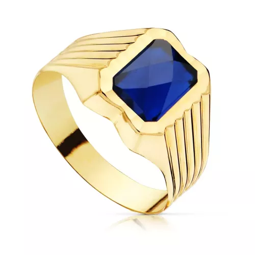 9K SELLO ORO AMARILLO CADETE PIEDRA ZAFIRO SPINEL 8X6 MM 2