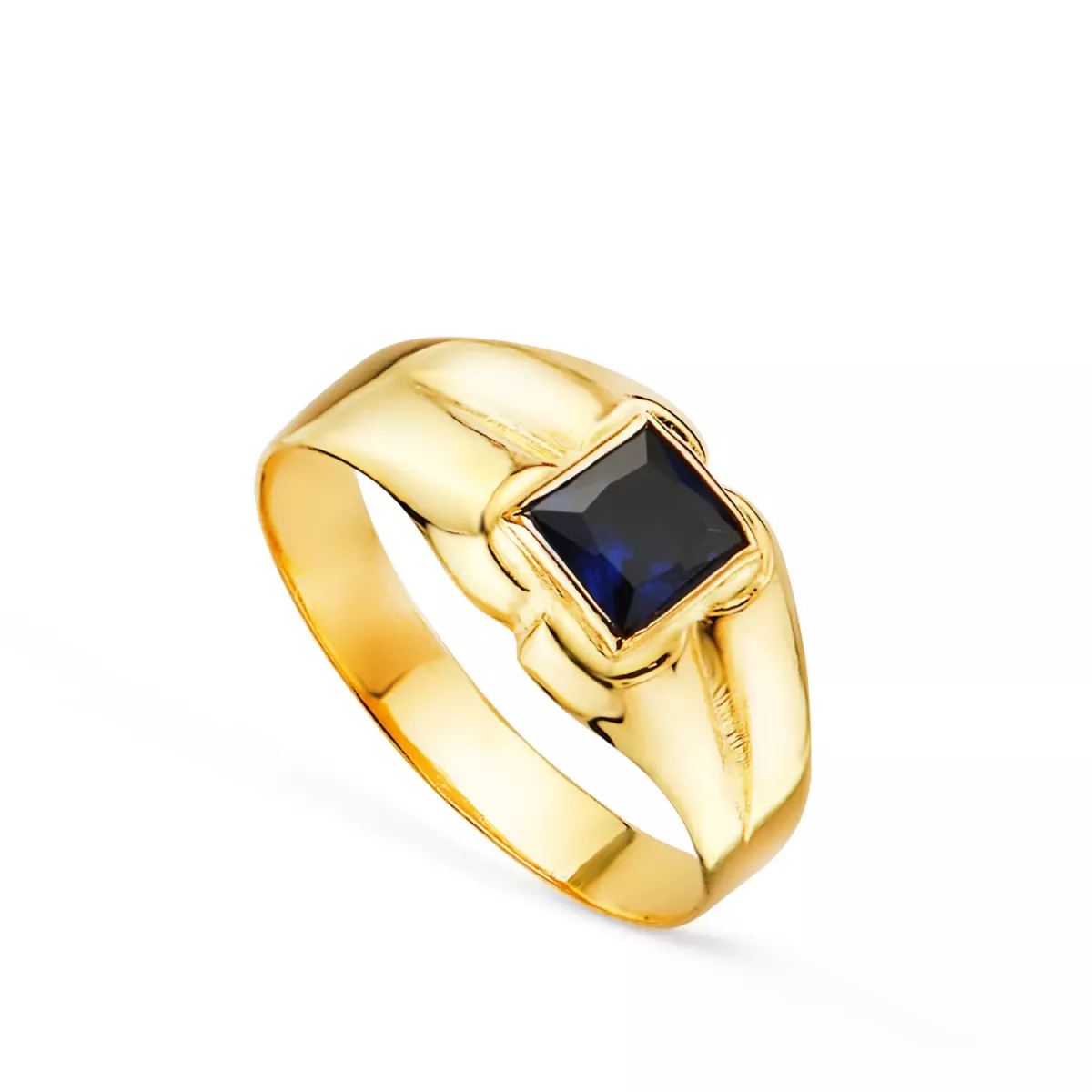 9K SELLO ORO AMARILLO PEQUEÑO PIEDRA CUADRADA 4 MM AZUL 1