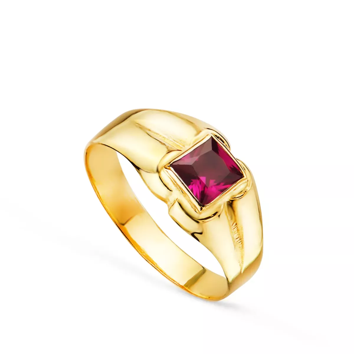 9K SELLO BEBE ORO AMARILLO PIEDRA ROJA CUADRADA 4XMM 1