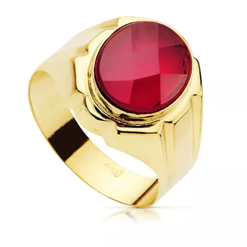 9K SELLO ORO AMARILLO HUECO CABALLERO RUBI SPINEL 12