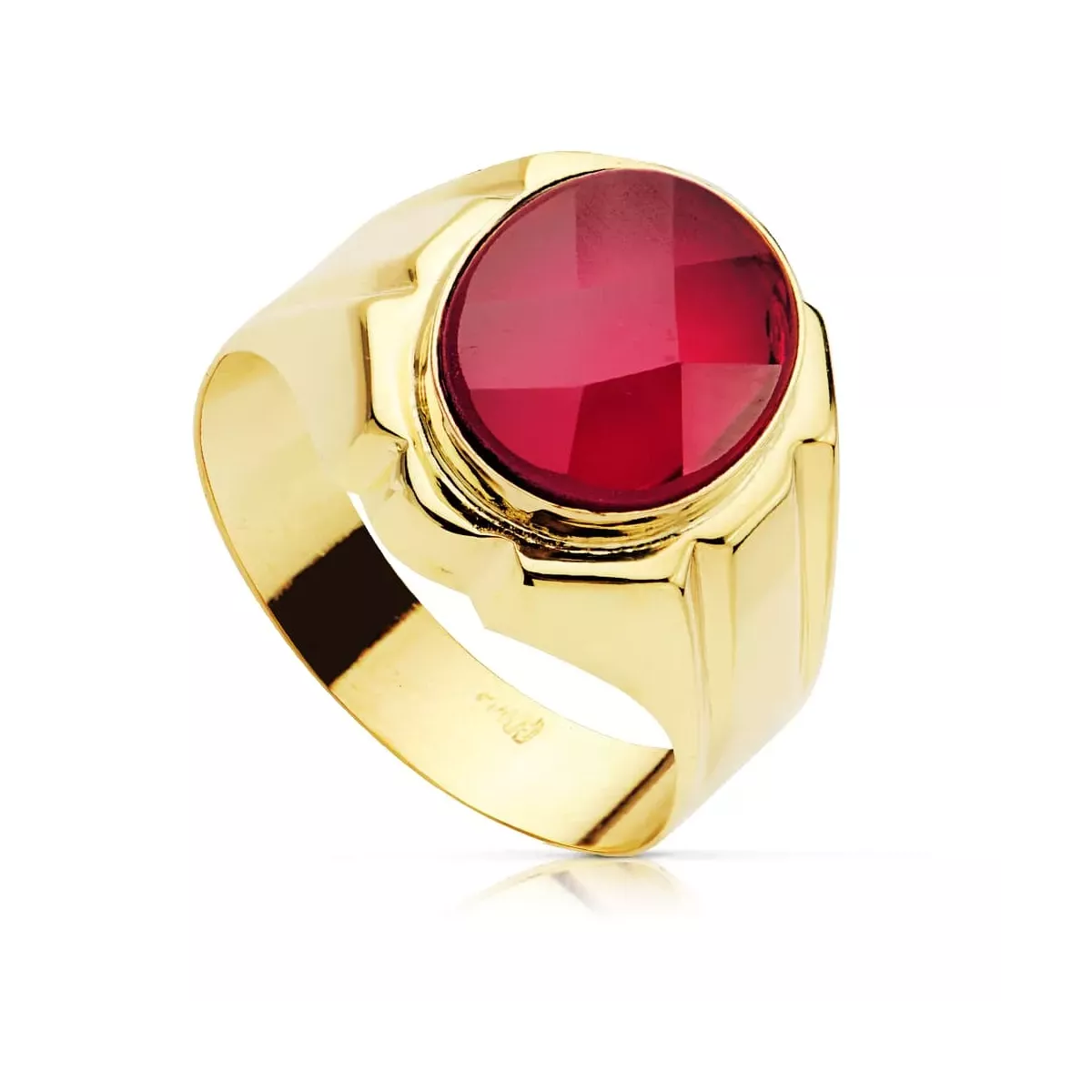 9K SELLO ORO AMARILLO HUECO CABALLERO RUBI SPINEL 12