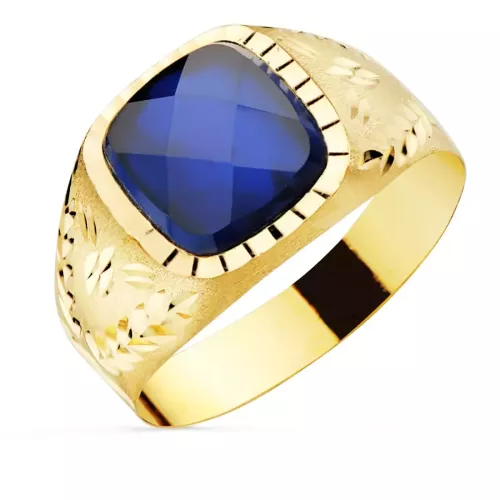 9K SELLO ORO AMARILLO CON PIEDRA ZAFIRO SPINEL 9X9 MM LATERAL TALLADO 2