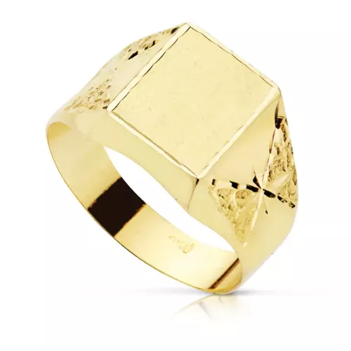 9K SELLO ORO AMARILLO HUECO TALLADO RECTANGULAR ZONA GRABADO 10X9 MM 2