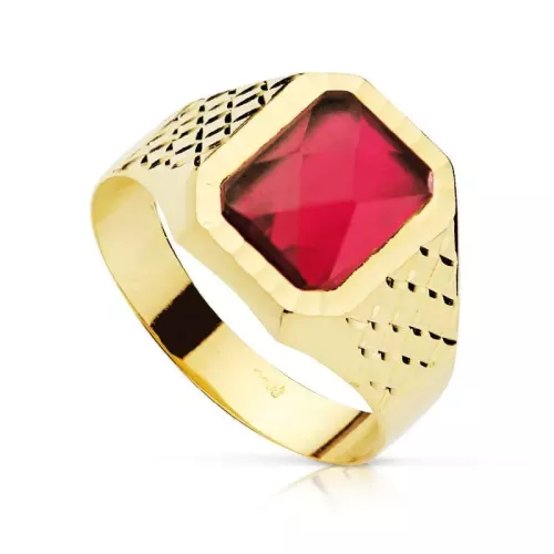 9K SELLO ORO AMARILLO CADETE PIEDRA 9X7 MM RUBI SPINEL TALLADO 2