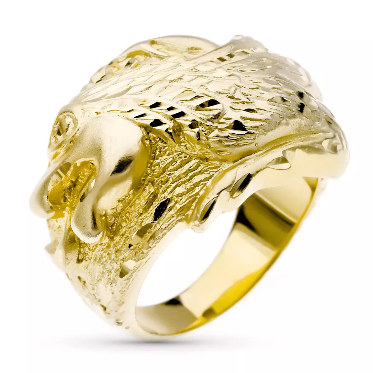 9K SELLO ORO AMARILLO CABALLERO TALLADO DRAGON ANCHO 22 MM 16