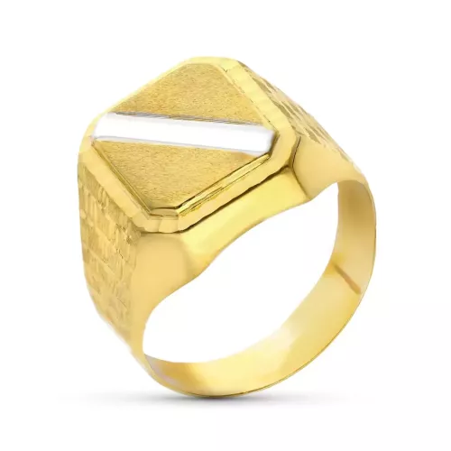 9K SELLO ORO AMARILLO CABALLERO BANDA ORO BLANCO LATERAL TALLADO. MEDIDA: 16X14 MM 4