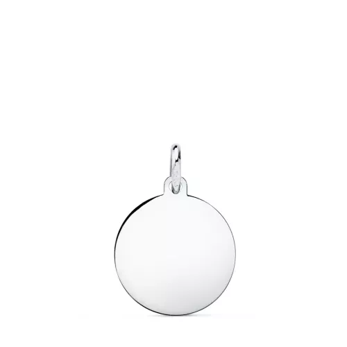 9K COLGANTE ORO BLANCO DISCO PARA GRABAR EN BRILLO 16 MM 0