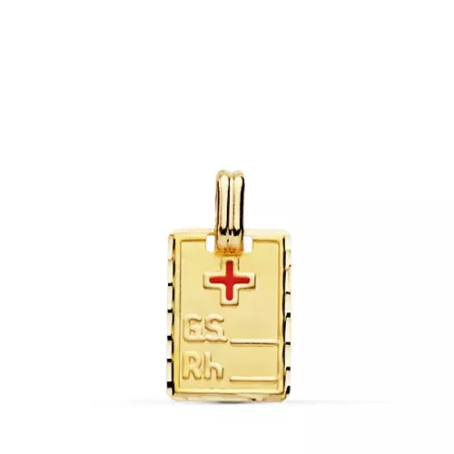 9K PLACA CHAPA COLGANTE ORO AMARILLO GRUPO SANGUINEO RH. MEDIDA: 16X11 MM 1