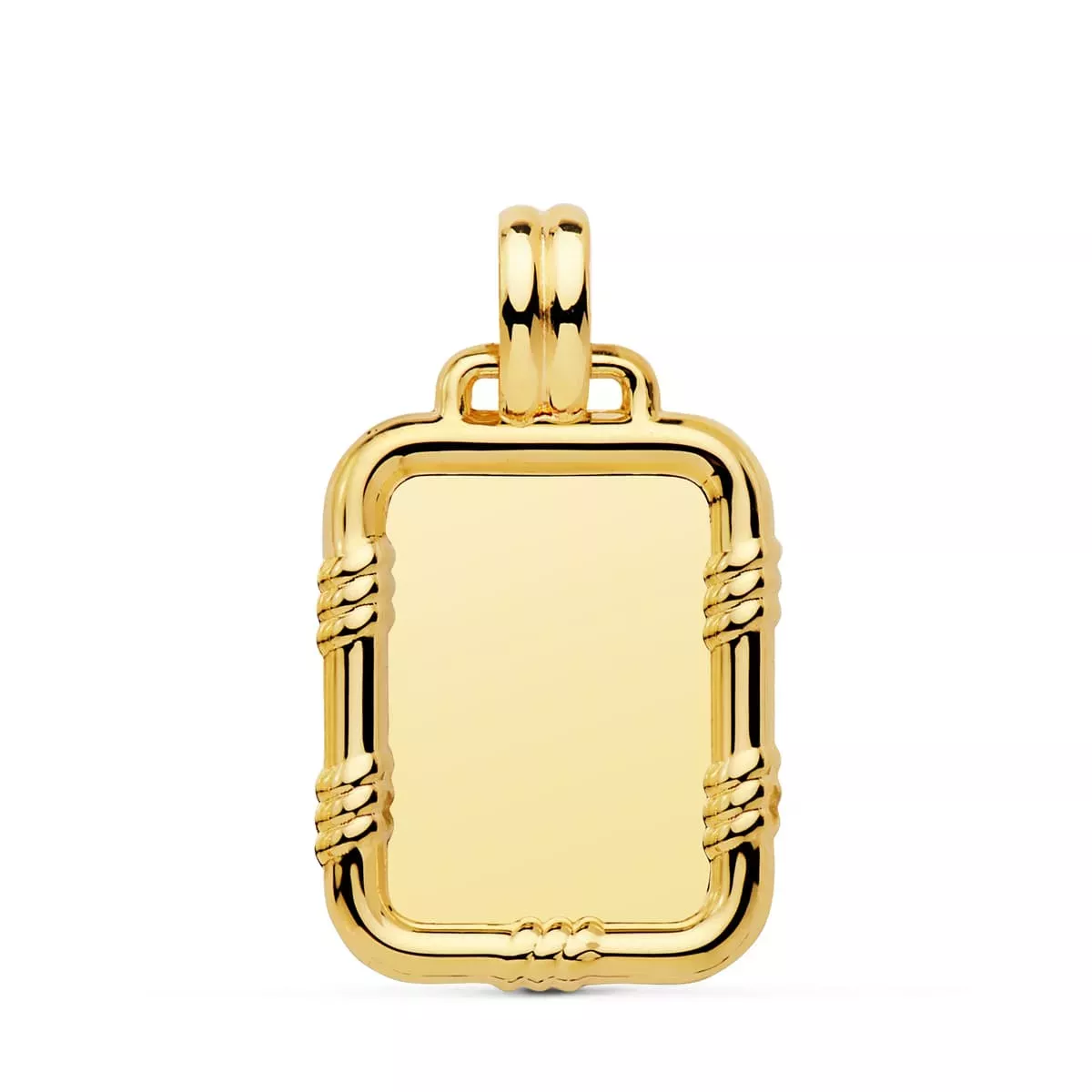 9K PLACA CHAPA ORO AMARILLO BRILLO CON BORDE 26X18 MM 1