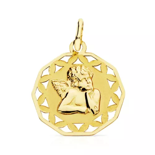 9K MEDALLA ORO AMARILLO ANGELITO BURLON CERCO CALADO 18X16 MM 1
