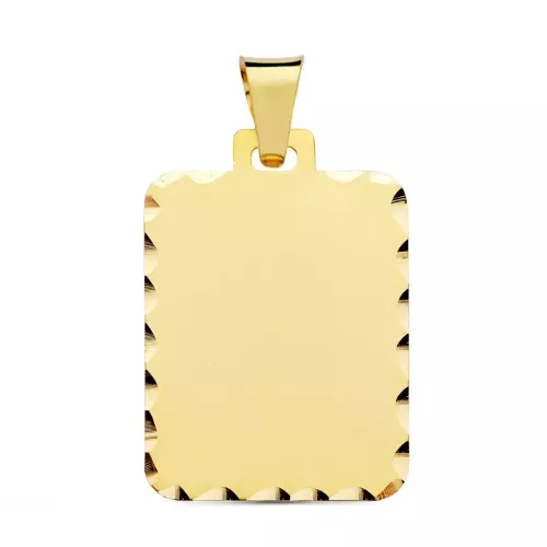 9K PLACA CHAPA ORO AMARILLO RECTANGULAR MATE BORDES TALLADOS. 28X20 MM 2