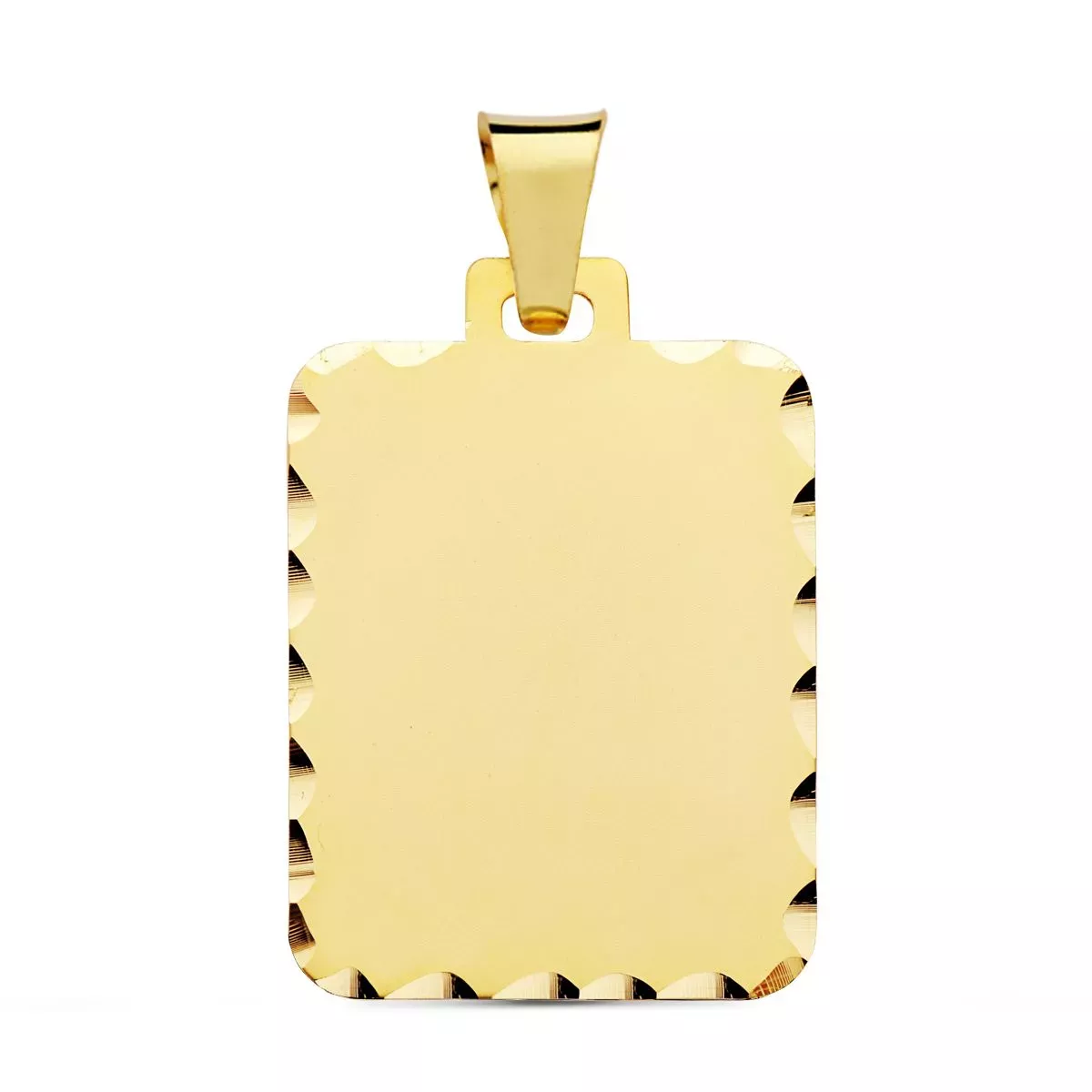 9K PLACA CHAPA ORO AMARILLO RECTANGULAR MATE BORDES TALLADOS. 28X20 MM 2