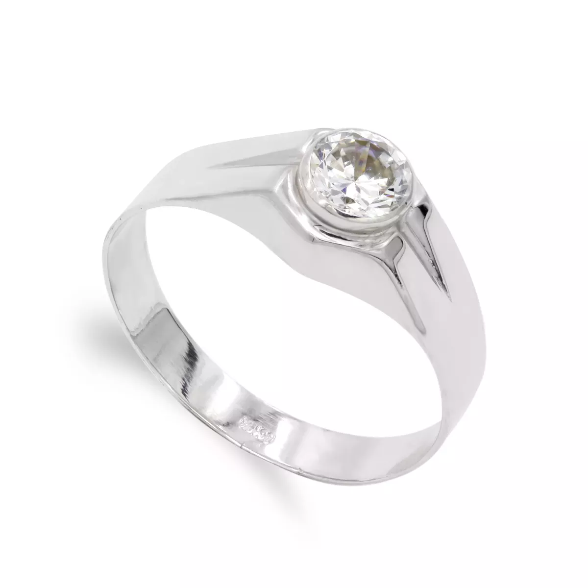 9K SOLITARIO ORO BLANCO HUECO CON CIRCONITA DE 5MM. ANCHO: 8