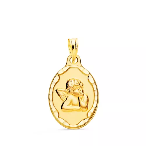 9K MEDALLA ORO AMARILLO ANGELITO BURLON OVAL CERCO TALLADO 18X14 MM 1