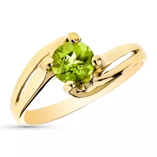 9K SOLITARIO ORO AMARILLO CON OLIVINA NATURAL DE 6 MM Y 0